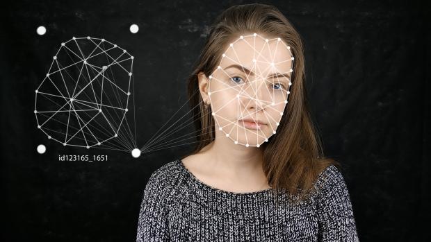 Woman with her face tracked using AI