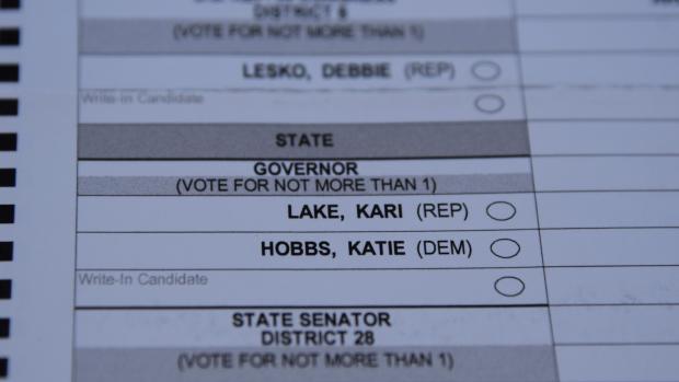 Image of a ballot with the candidates running for state govenor highlighted