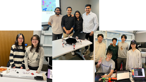collage of three photos showing student teams with their prototypes
