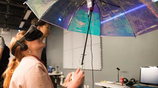 Student using VR headset