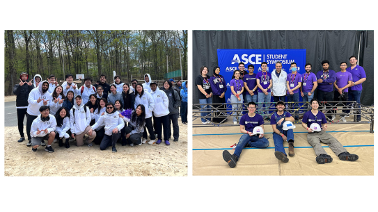 two group photos side by side 1. the canoe team 2. steel bridge team