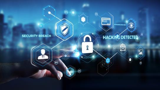 hand on blurred background blocking a cyber attack 3D rendering hand on blurred background blocking a cyber attack 3D rendering