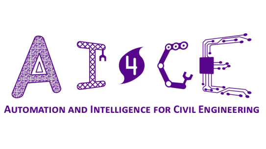 AI4CE logo: letters written in engineering related drawings