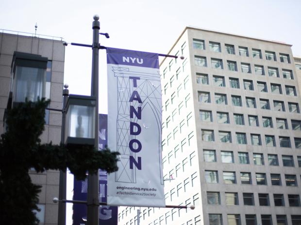 NYU Tandon banner on campus