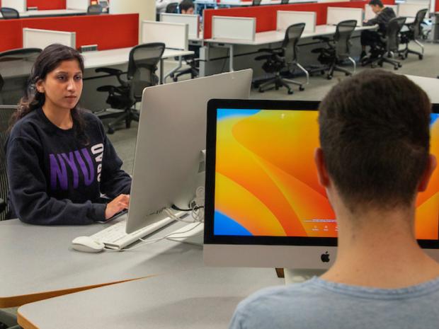students in library