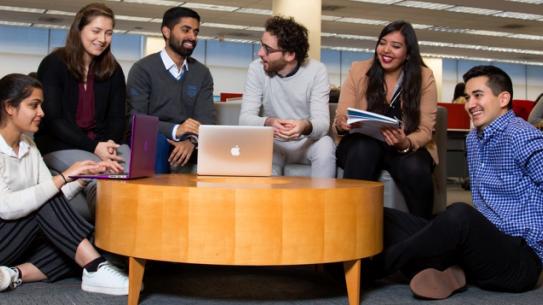 diverse group of students in library