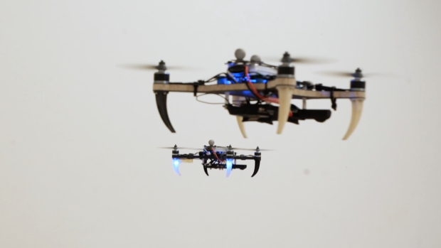 Drones at the MERIIT Lab at NYU Tandon, directed by Professor Giuseppe Loianno Airborne drones in the MERIIT Lab at NYU Tandon, directed by Giuseppe Loianno