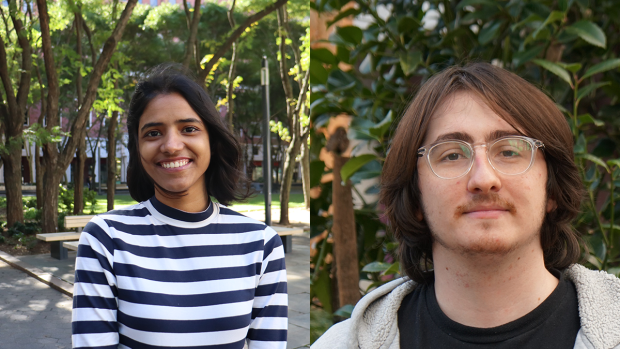 On the left is graduate assistant, Cinerita Andrandes, on the right is TA, Thomas Belinky