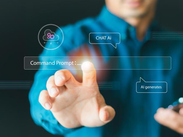 An individual pressing on a touchscreen to select an AI prompt